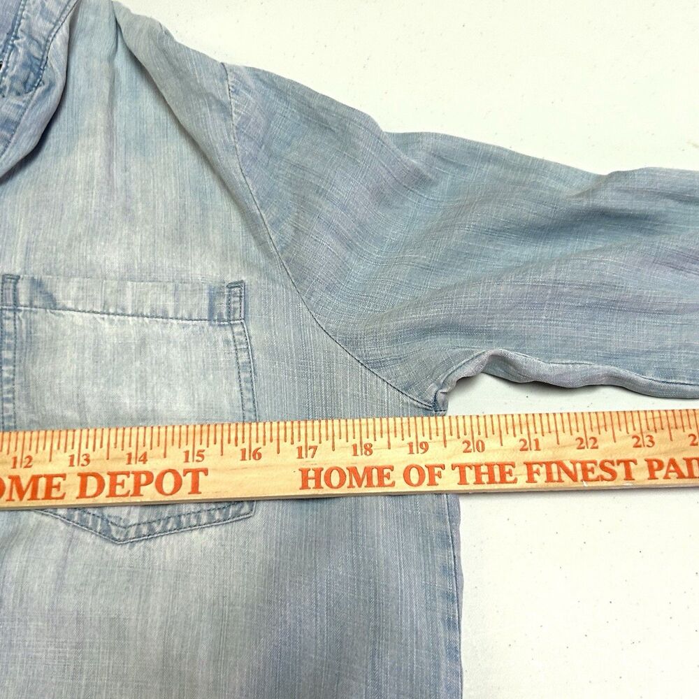 Harper Chambray Button Up Shirt Women M Lyocell High Low Frayed Hem - Picture 8 of 10